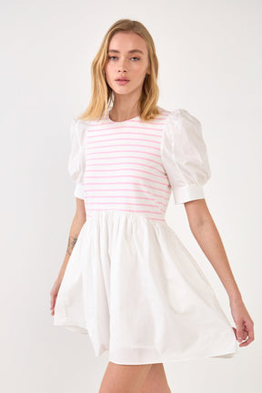 Puff Sleeve High Low Knit Combo Dress