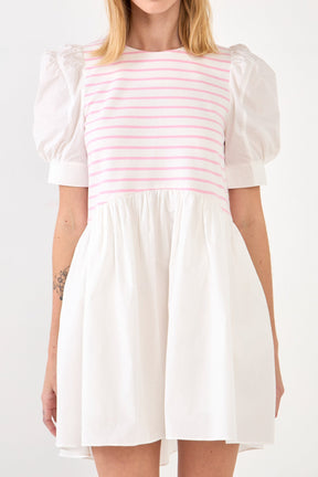 Puff Sleeve High Low Knit Combo Dress