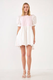 Puff Sleeve High Low Knit Combo Dress
