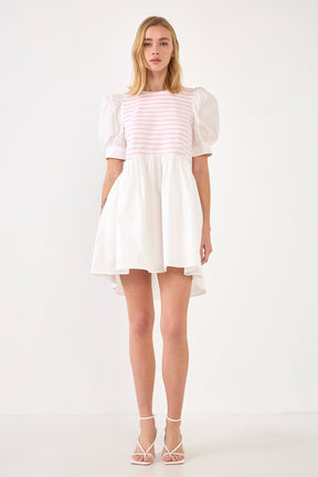 Puff Sleeve High Low Knit Combo Dress