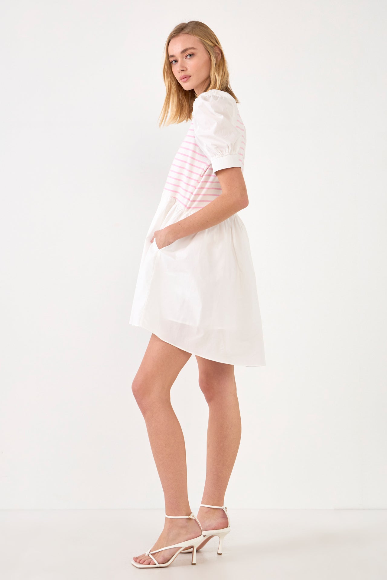 Puff Sleeve High Low Knit Combo Dress
