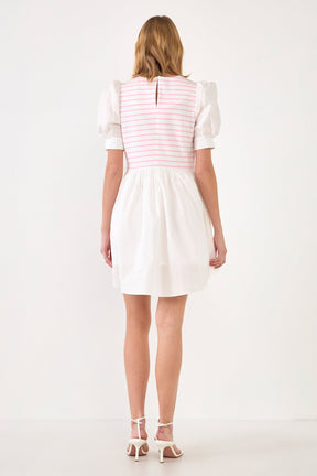 Puff Sleeve High Low Knit Combo Dress