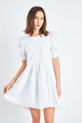 ENGLISH FACTORY - English Factory - Puff Sleeve High Low Knit Combo Dress - DRESSES available at Objectrare