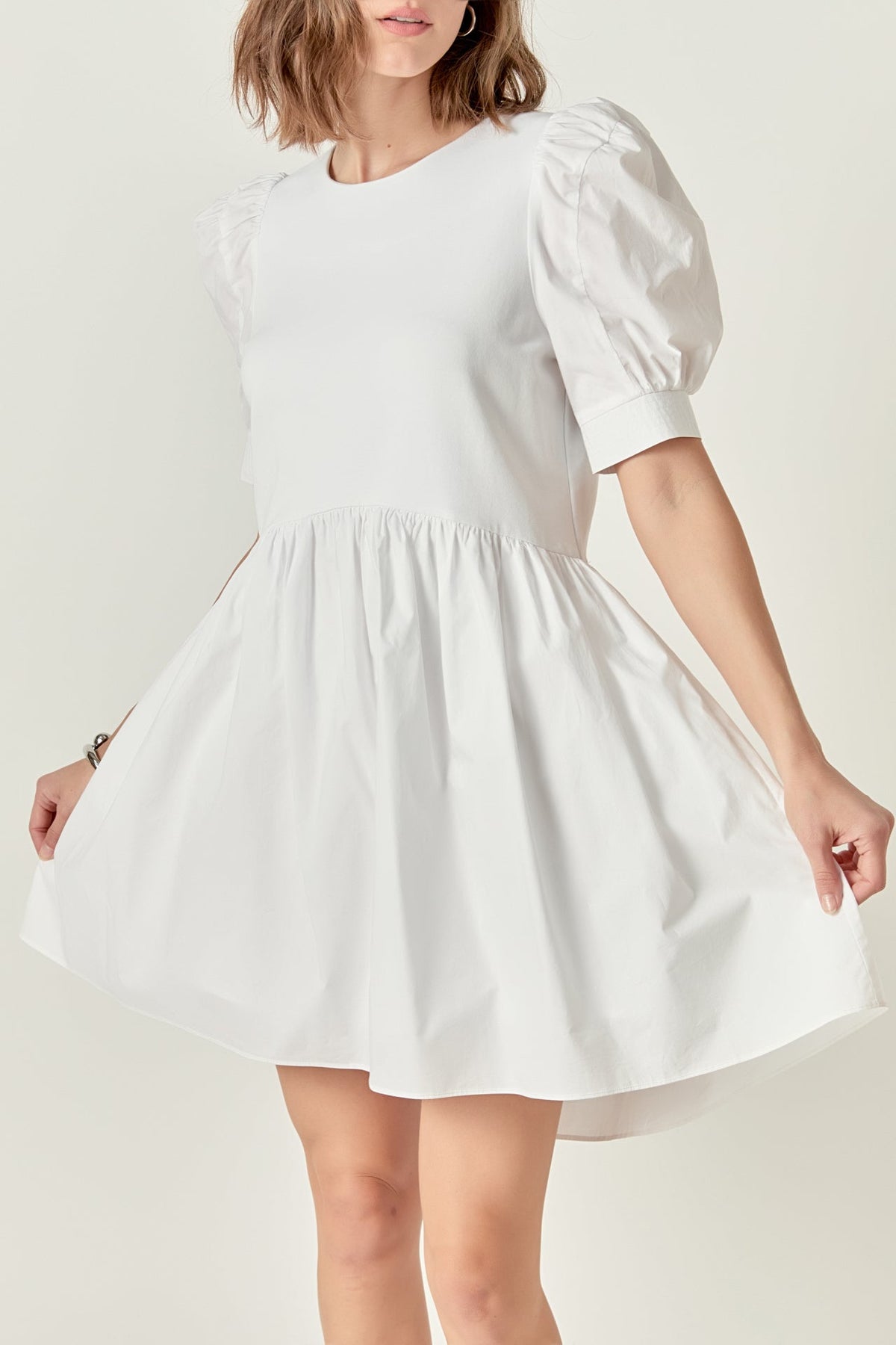 ENGLISH FACTORY - Puff Sleeve High Low Knit Combo Dress - DRESSES available at Objectrare