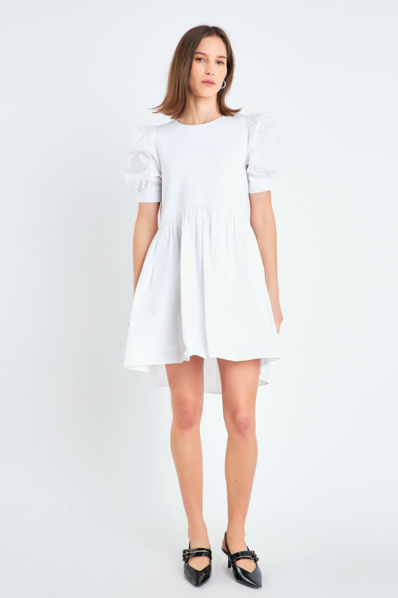 ENGLISH FACTORY - English Factory - Puff Sleeve High Low Knit Combo Dress - DRESSES available at Objectrare