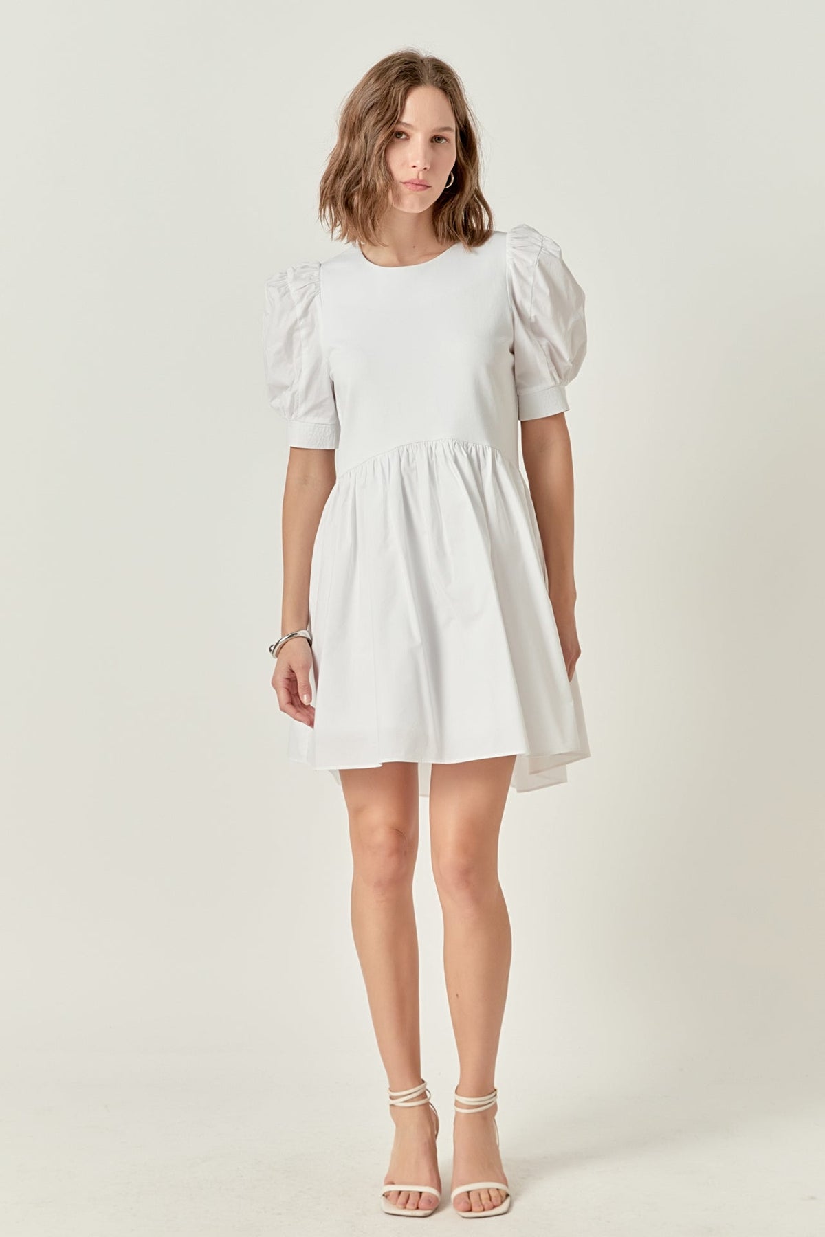 ENGLISH FACTORY - Puff Sleeve High Low Knit Combo Dress - DRESSES available at Objectrare