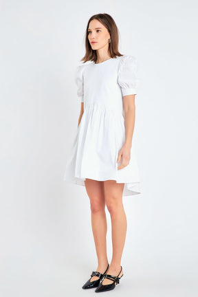 ENGLISH FACTORY - English Factory - Puff Sleeve High Low Knit Combo Dress - DRESSES available at Objectrare