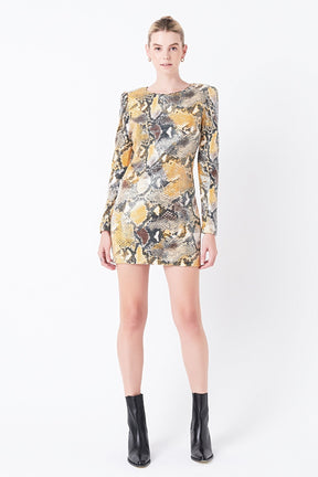 GREY LAB - Snakeskin Sequin Mini Dress - DRESSES available at Objectrare