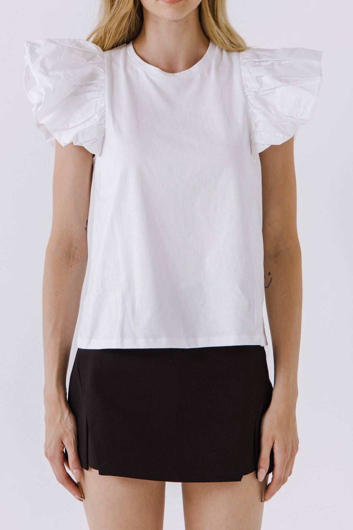 ENGLISH FACTORY - Short Balloon Sleeve Top - T-SHIRTS available at Objectrare