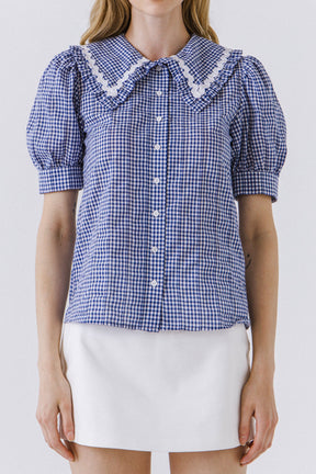 ENGLISH FACTORY - Gingham Check Short Sleeve Blouse - Tops available at Objectrare