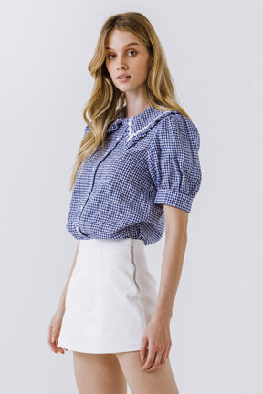 ENGLISH FACTORY - Gingham Check Short Sleeve Blouse - Tops available at Objectrare