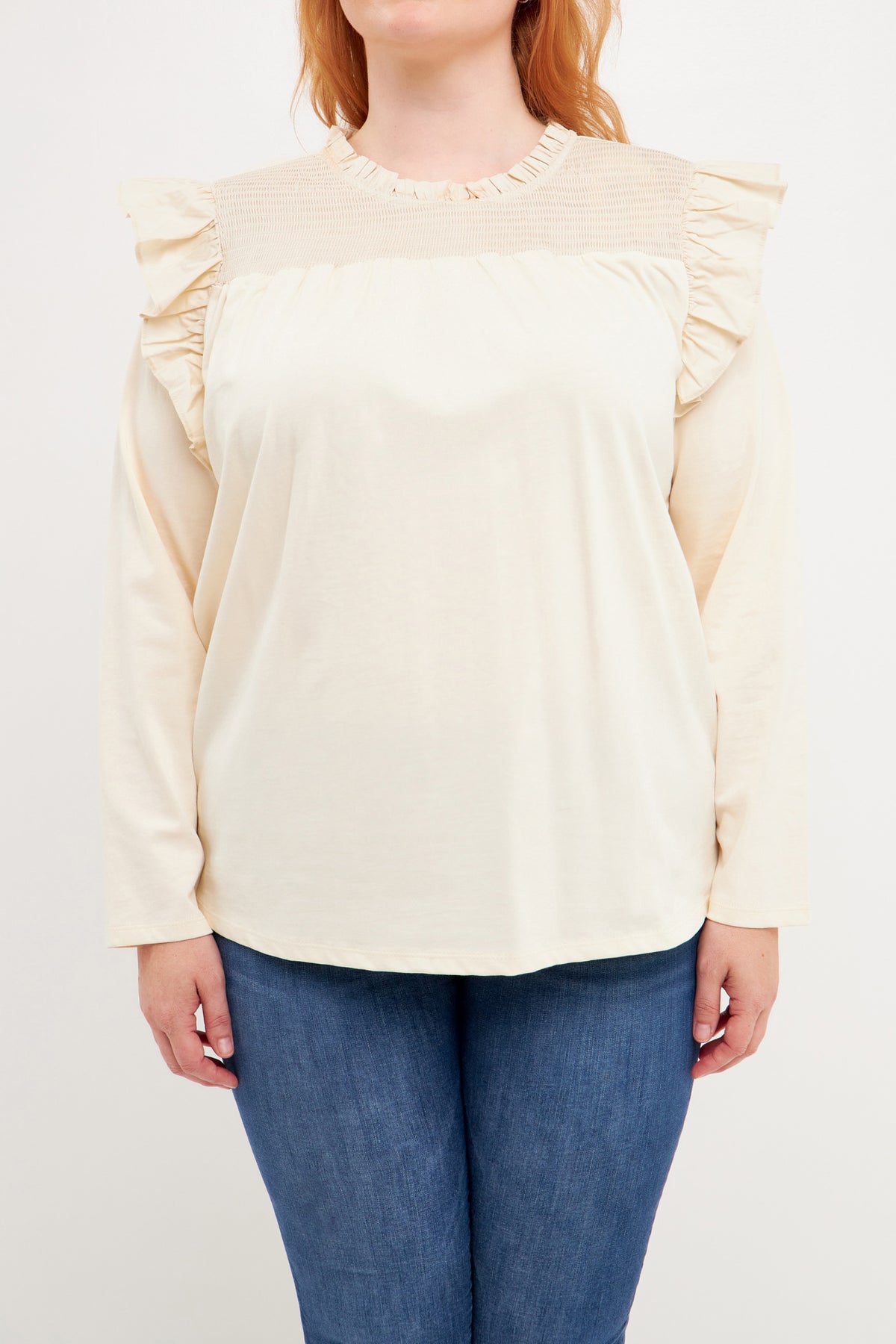 Plus Size Smocked Yoke Long Sleeve T-Shirt