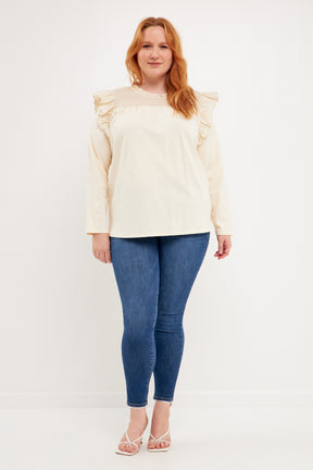 Plus Size Smocked Yoke Long Sleeve T-Shirt
