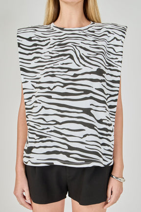 ENDLESS ROSE - Zebra Print Padded Shoulder T-shirt - T-SHIRTS available at Objectrare