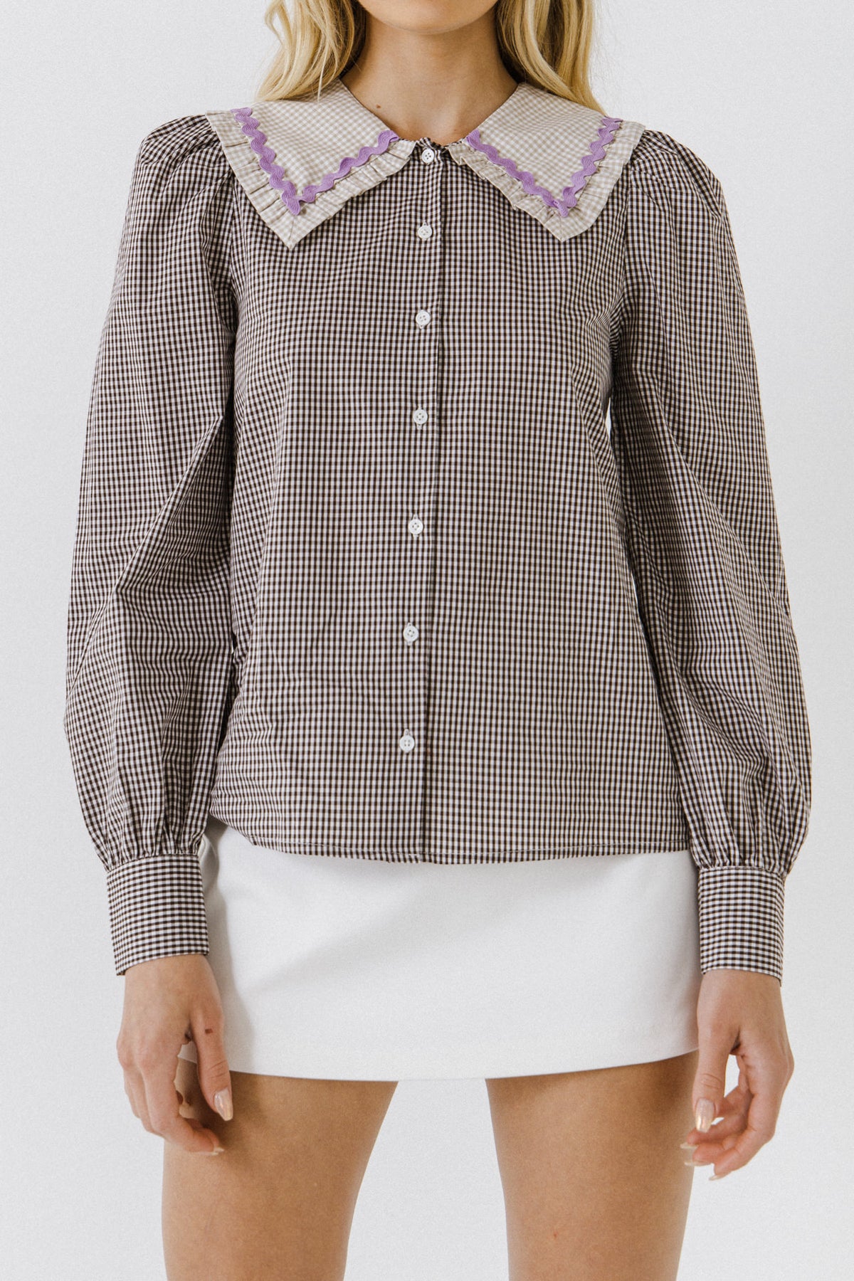 ENGLISH FACTORY - Gingham Check Long Sleeve Blouse - SHIRTS & BLOUSES available at Objectrare