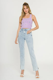 ENGLISH FACTORY - Floral Embroidered Knit Top - SWEATERS & KNITS available at Objectrare
