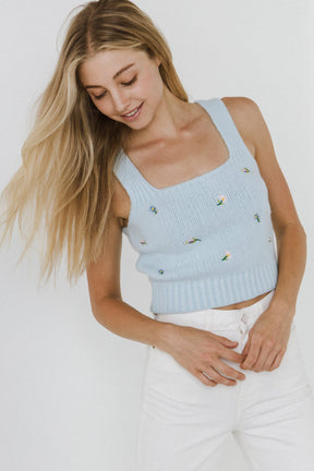 ENGLISH FACTORY - Floral Embroidered Knit Top - SWEATERS & KNITS available at Objectrare