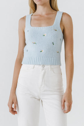 ENGLISH FACTORY - Floral Embroidered Knit Top - SWEATERS & KNITS available at Objectrare