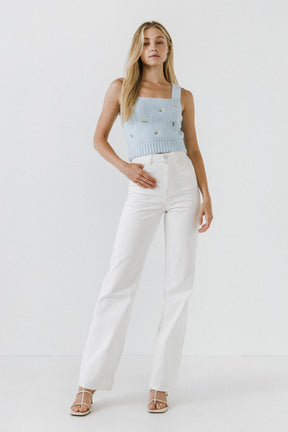 ENGLISH FACTORY - Floral Embroidered Knit Top - SWEATERS & KNITS available at Objectrare