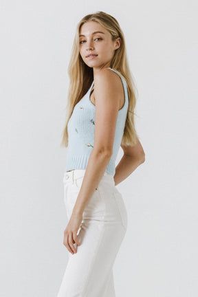ENGLISH FACTORY - Floral Embroidered Knit Top - SWEATERS & KNITS available at Objectrare