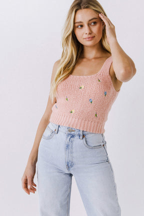 ENGLISH FACTORY - Floral Embroidered Knit Top - SWEATERS & KNITS available at Objectrare