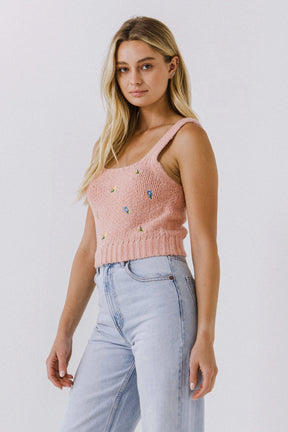 ENGLISH FACTORY - Floral Embroidered Knit Top - SWEATERS & KNITS available at Objectrare