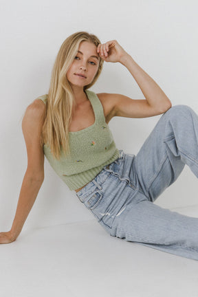 ENGLISH FACTORY - Floral Embroidered Knit Top - SWEATERS & KNITS available at Objectrare