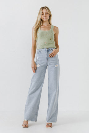 ENGLISH FACTORY - Floral Embroidered Knit Top - SWEATERS & KNITS available at Objectrare