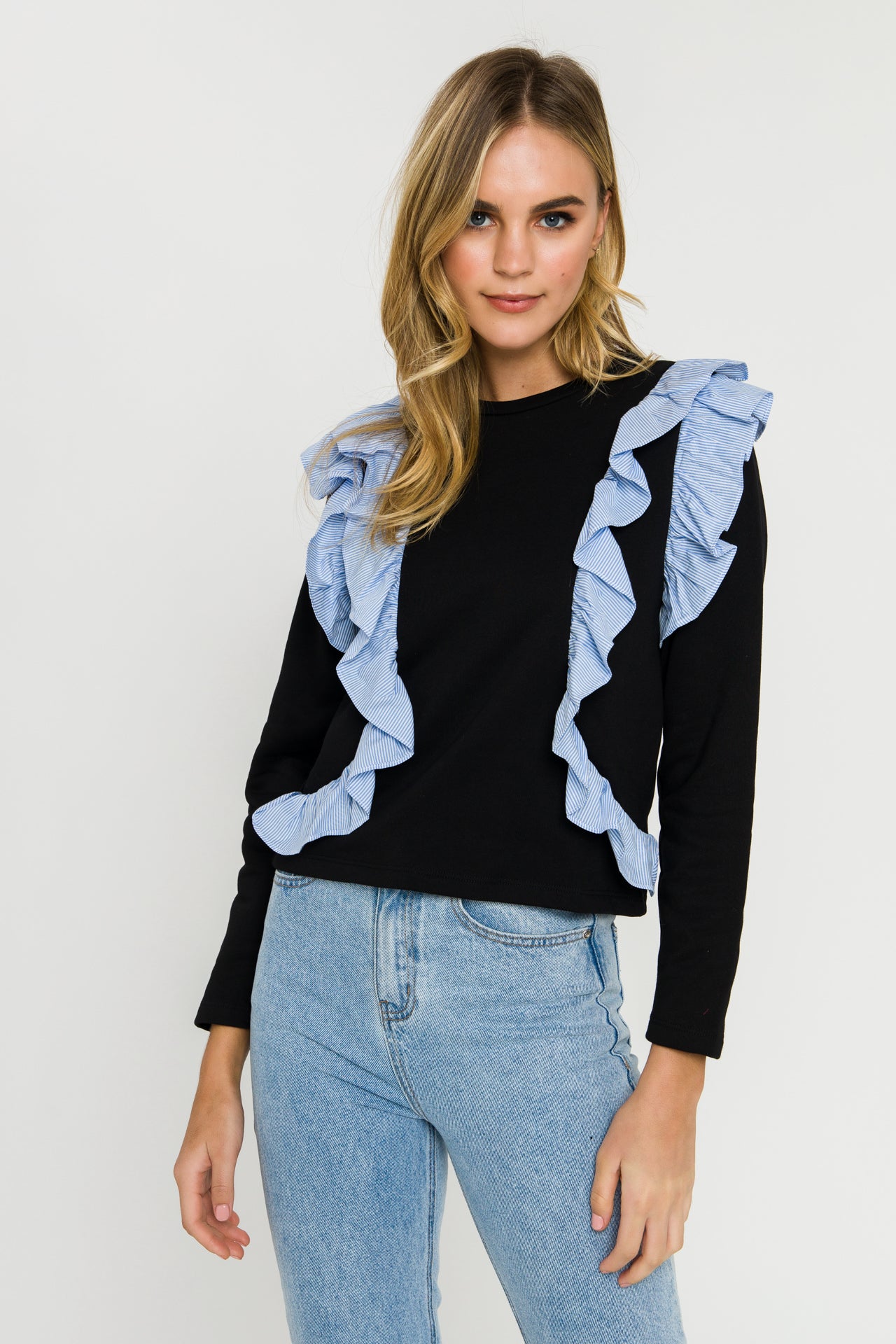 Striped Ruffle Sweatshirt