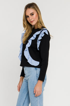 Striped Ruffle Sweatshirt