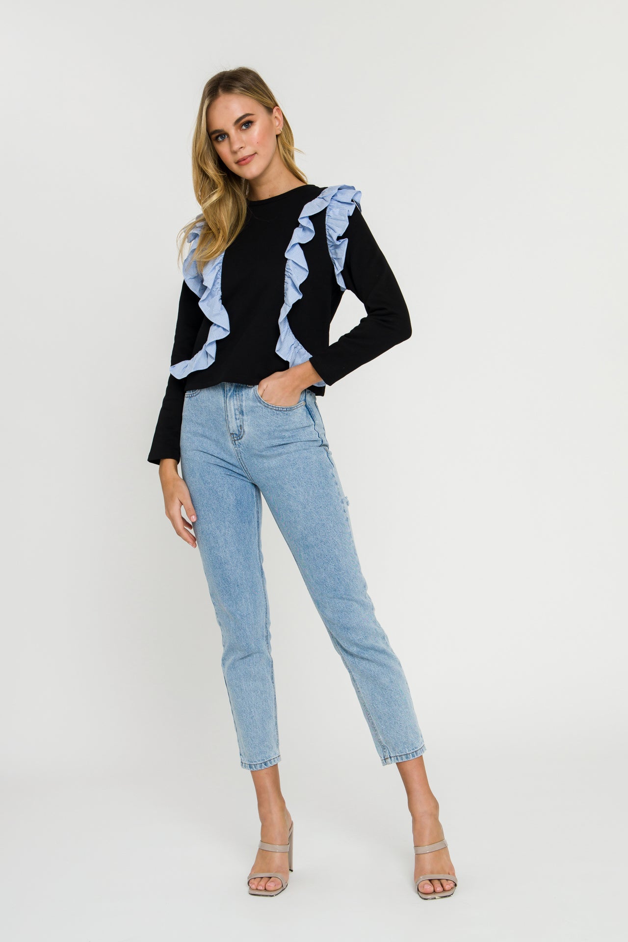 Striped Ruffle Sweatshirt