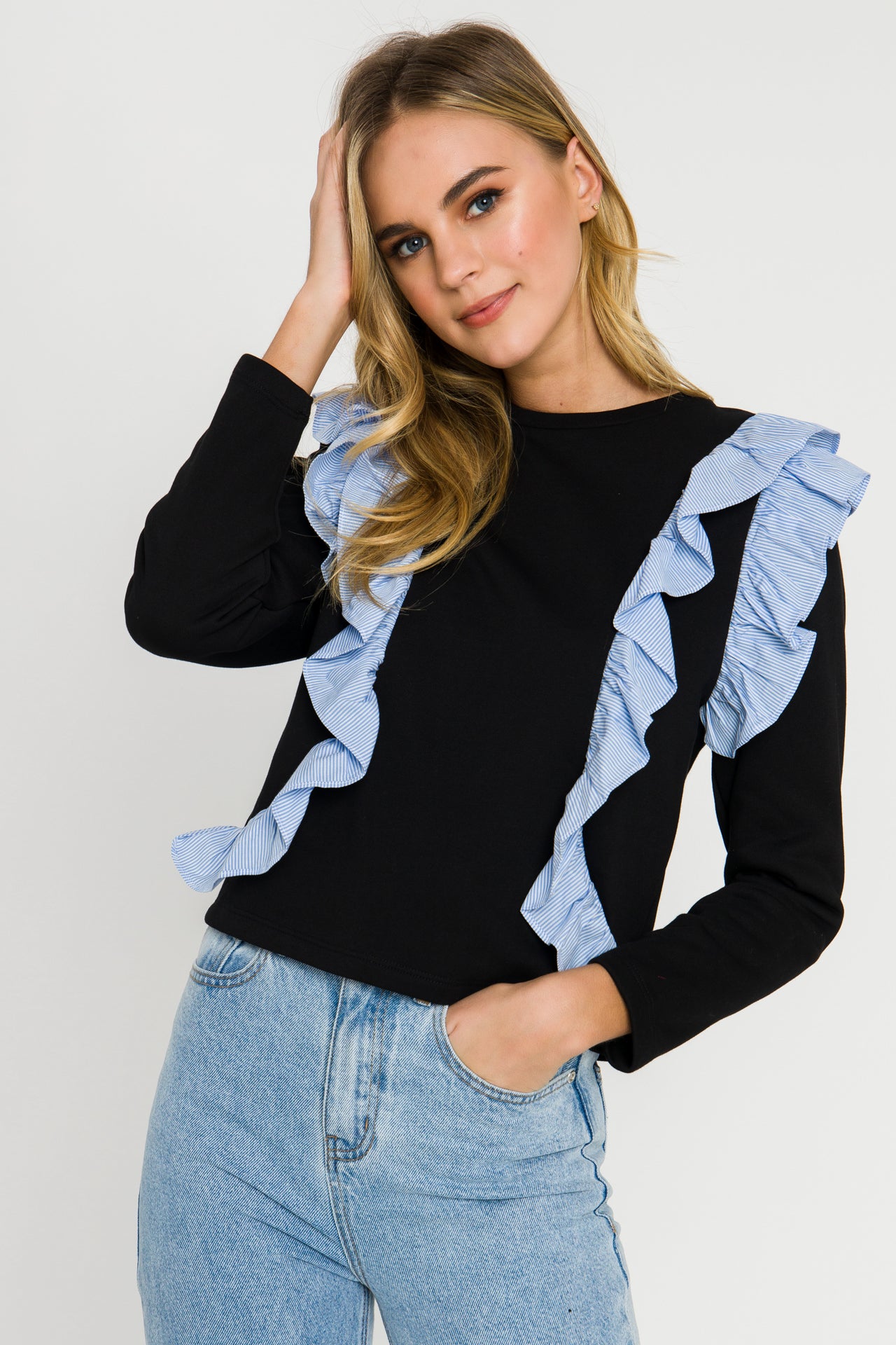 Striped Ruffle Sweatshirt