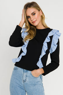 Striped Ruffle Sweatshirt