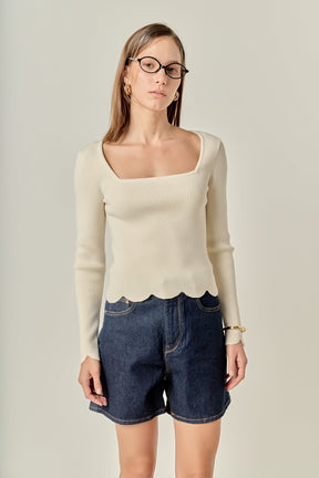ENGLISH FACTORY - Scallop Hem Long Sleeve Sweater - SWEATERS & KNITS available at Objectrare