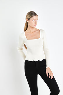 ENGLISH FACTORY - Scallop Hem Long Sleeve Sweater - SWEATERS & KNITS available at Objectrare