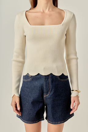 ENGLISH FACTORY - Scallop Hem Long Sleeve Sweater - SWEATERS & KNITS available at Objectrare