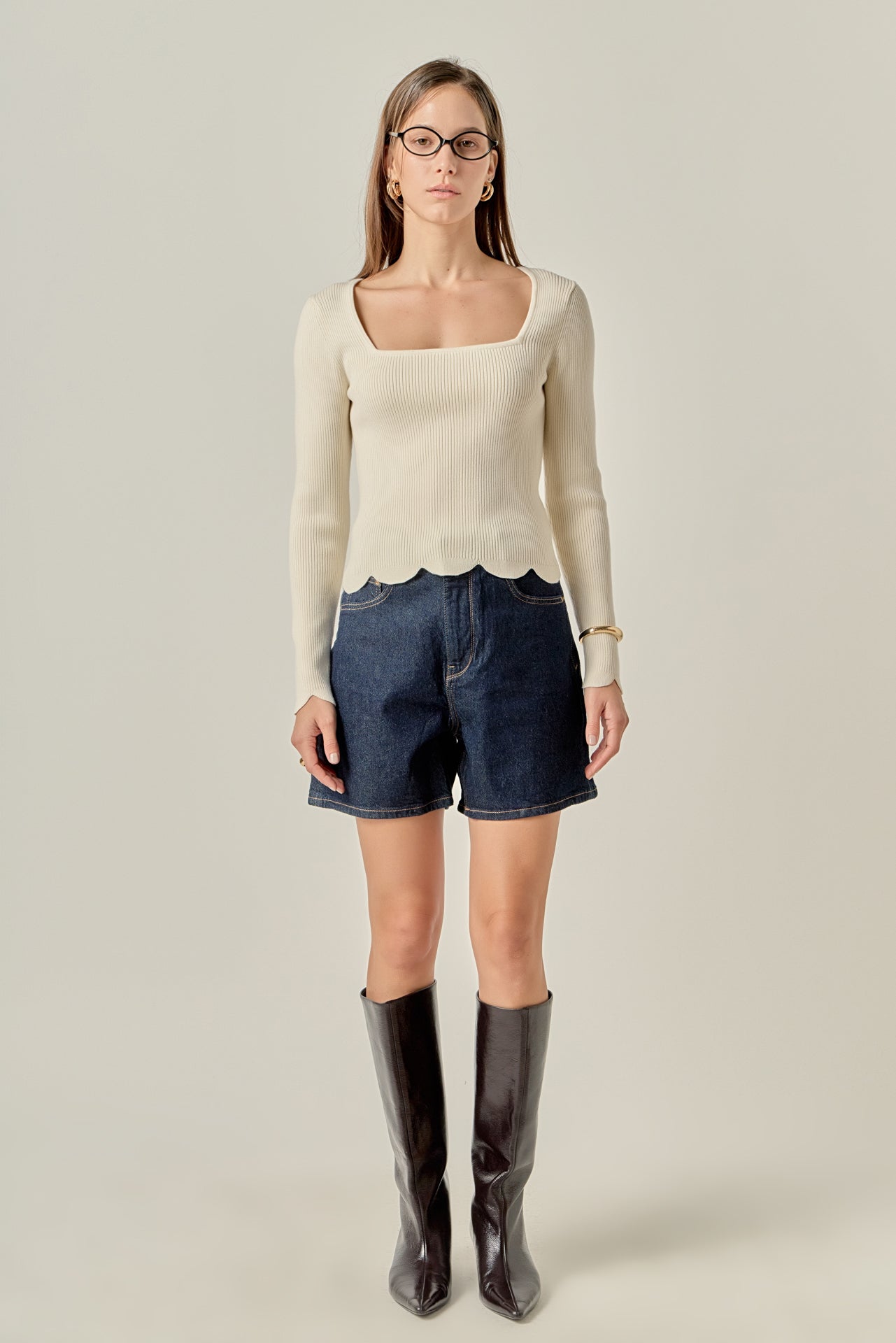 ENGLISH FACTORY - Scallop Hem Long Sleeve Sweater - SWEATERS & KNITS available at Objectrare
