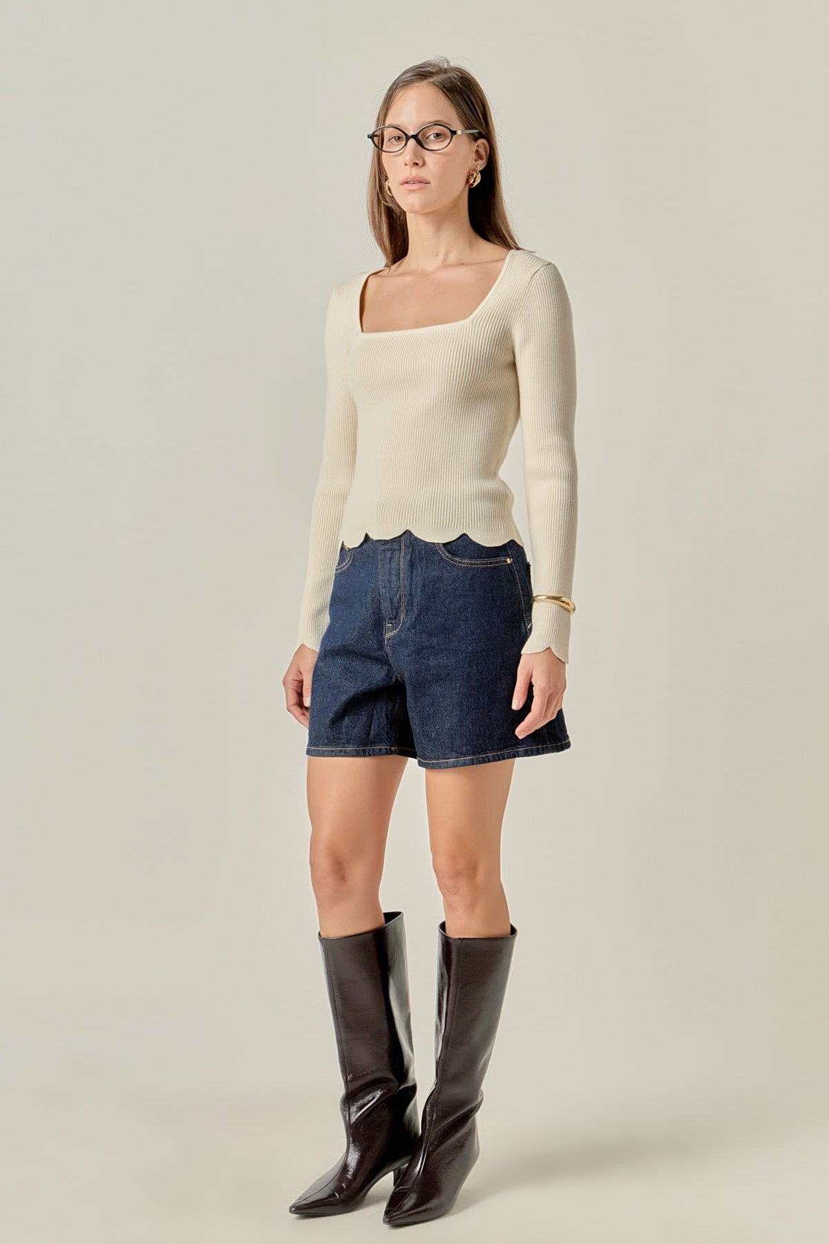 ENGLISH FACTORY - Scallop Hem Long Sleeve Sweater - SWEATERS & KNITS available at Objectrare