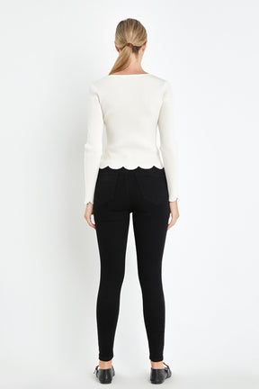 ENGLISH FACTORY - Scallop Hem Long Sleeve Sweater - SWEATERS & KNITS available at Objectrare