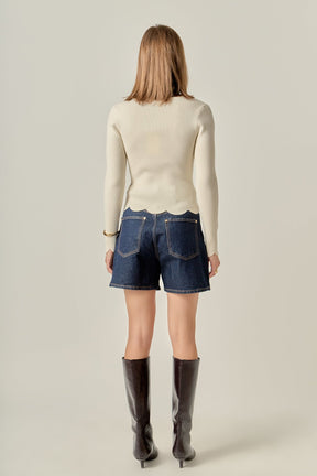 ENGLISH FACTORY - Scallop Hem Long Sleeve Sweater - SWEATERS & KNITS available at Objectrare