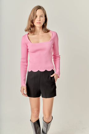 ENGLISH FACTORY - Scallop Hem Long Sleeve Sweater - SWEATERS & KNITS available at Objectrare