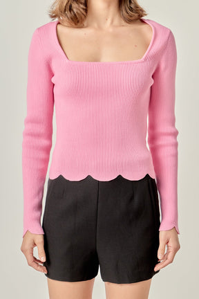 ENGLISH FACTORY - Scallop Hem Long Sleeve Sweater - SWEATERS & KNITS available at Objectrare