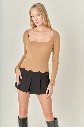 ENGLISH FACTORY - Scallop Hem Long Sleeve Sweater - SWEATERS & KNITS available at Objectrare