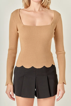 ENGLISH FACTORY - Scallop Hem Long Sleeve Sweater - SWEATERS & KNITS available at Objectrare