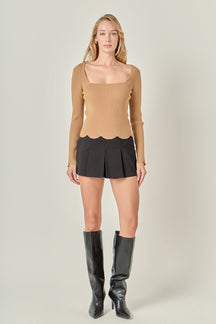 ENGLISH FACTORY - Scallop Hem Long Sleeve Sweater - SWEATERS & KNITS available at Objectrare