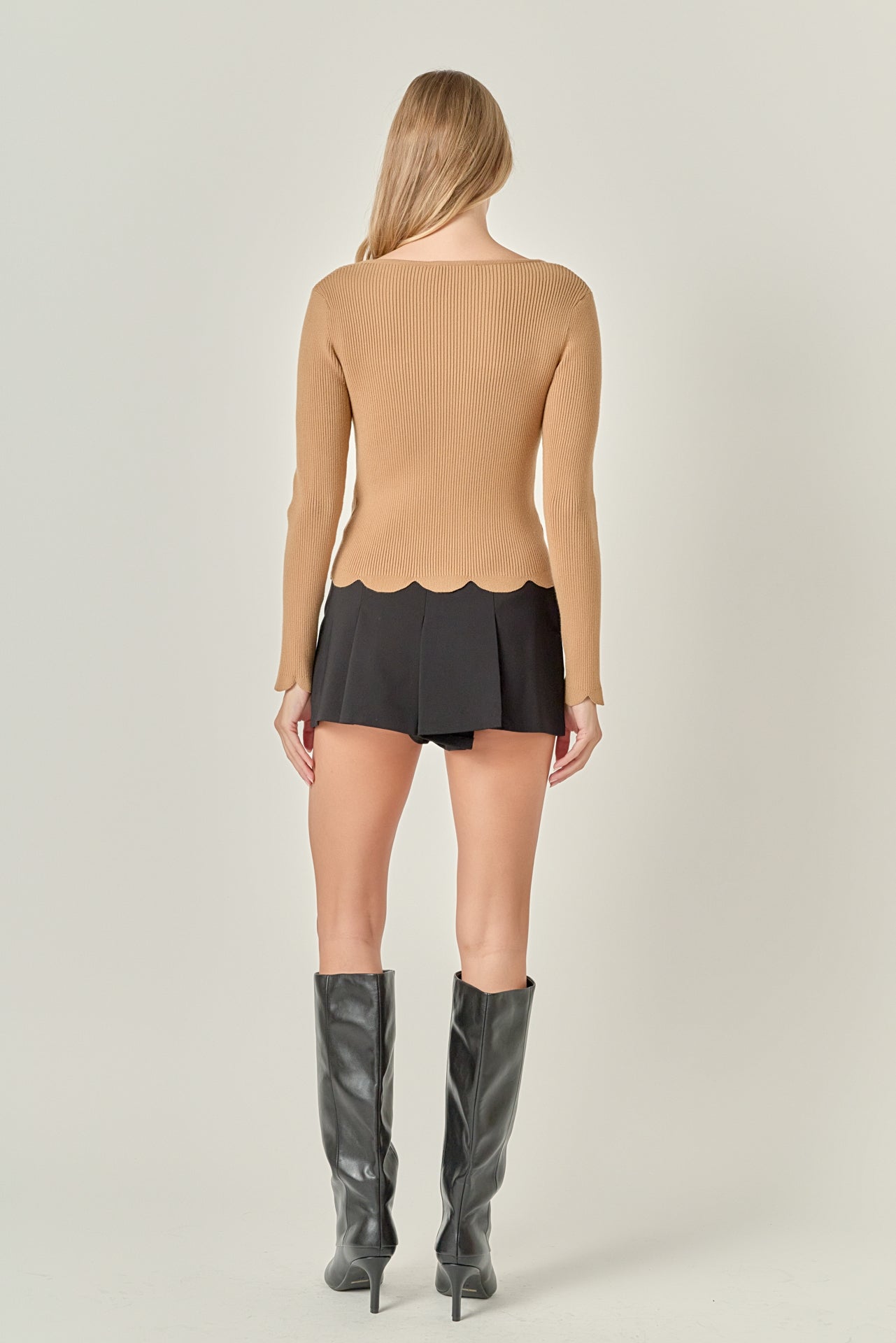 ENGLISH FACTORY - Scallop Hem Long Sleeve Sweater - SWEATERS & KNITS available at Objectrare