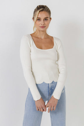 ENGLISH FACTORY - Scallop Hem Long Sleeve Sweater - SWEATERS & KNITS available at Objectrare