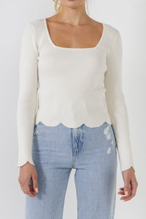 ENGLISH FACTORY - Scallop Hem Long Sleeve Sweater - SWEATERS & KNITS available at Objectrare