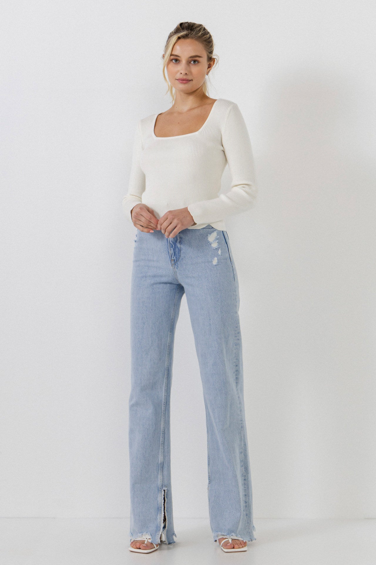 ENGLISH FACTORY - Scallop Hem Long Sleeve Sweater - SWEATERS & KNITS available at Objectrare