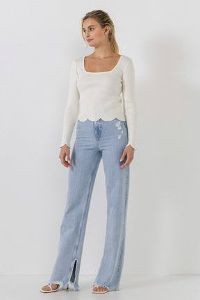 ENGLISH FACTORY - Scallop Hem Long Sleeve Sweater - SWEATERS & KNITS available at Objectrare